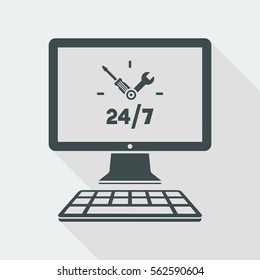 Computer assistance 24/7 full time - Vector flat icon