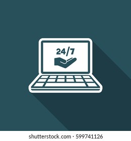 Computer assistance support 24/7 - Vector flat icon