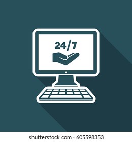 Computer assistance support 24/7 - Vector flat icon