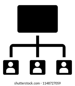 
A computer attached to further three computer and making network depicting local network 
