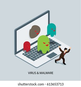 computer attacked by virus and malware 