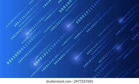Fondo de computadora de números. Análisis, clasificación, estructuración, transferencia de información. Fondo azul con flujo de datos. Código binario, inteligencia artificial. Código de programa. 