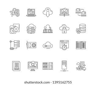 Computer backup service line icons, signs, vector set, outline illustration concept 