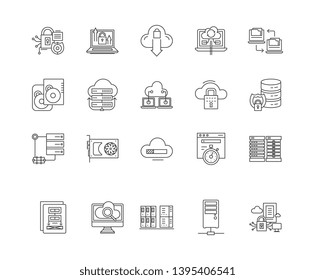Computer backup service line icons, linear signs, vector set, outline concept illustration