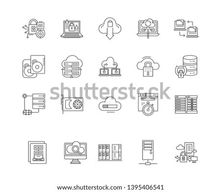 Computer backup service line icons, linear signs, vector set, outline concept illustration