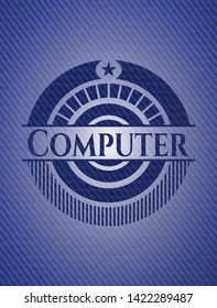 Computer badge with denim background. Vector Illustration. Detailed.