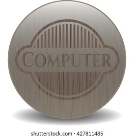 Computer badge with wooden background