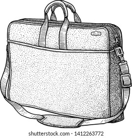 Computer bag illustration, drawing, engraving, ink, line art, vector