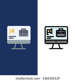 Computer, Bag, Speaker, Job  Icons. Flat and Line Filled Icon Set Vector Blue Background. Vector Icon Template background