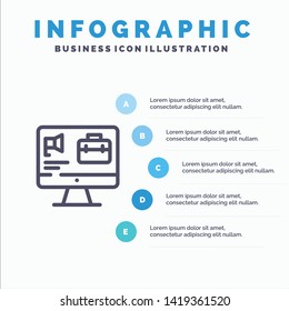Computer, Bag, Speaker, Job Line icon with 5 steps presentation infographics Background