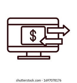 computer bank card shopping or payment mobile banking vector illustration line style icon