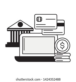 computer bank cards money online payment vector illustration