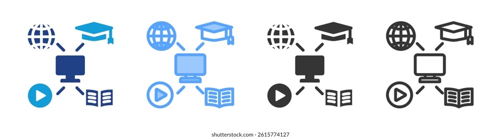 Computer Based Learning icon set multiple style collection