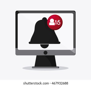 Computer bell social media message communication icon. Colorfull and flat illustration vector