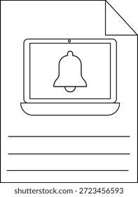 Computer with a bell symbol is displayed on a document with lines