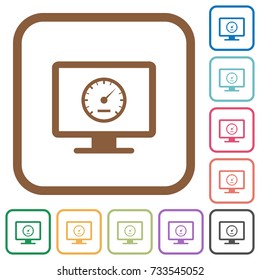 Computer benchmark simple icons in color rounded square frames on white background