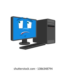 Computer bewildered emoticon isolated. PC at loss Cartoon Style