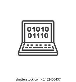 Computer Binary Code line icon. linear style sign for mobile concept and web design. Laptop coding outline vector icon. Symbol, logo illustration. Vector graphics