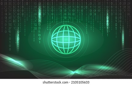 computer binary code matrix, green hitech technology, internet data transfer computer science concept