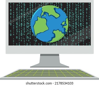 Computer with binary code screen illustration