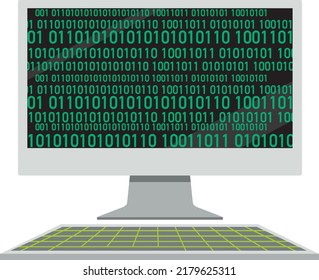 Computer with binary code screen illustration