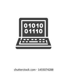 Computer Binary Code vector icon. filled flat sign for mobile concept and web design. Laptop coding glyph icon. Symbol, logo illustration. Vector graphics