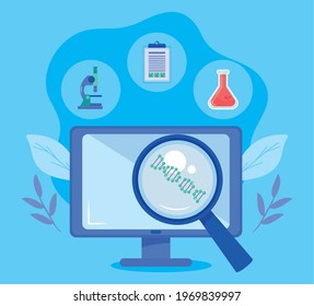 computer and biology icons around