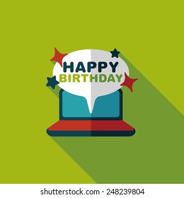 computer birthday message flat icon with long shadow,eps10