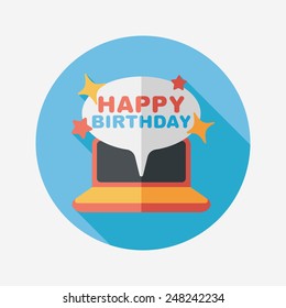 computer birthday message flat icon with long shadow,eps10