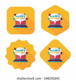 computer birthday message flat icon with long shadow,eps10