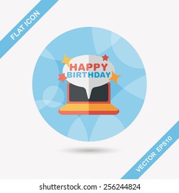 computer birthday message flat icon with long shadow,eps10
