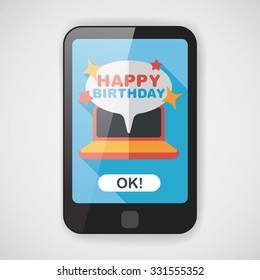 computer birthday message flat icon with long shadow,eps10