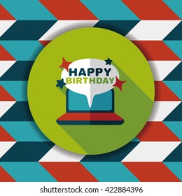 computer birthday message flat icon with long shadow,eps10