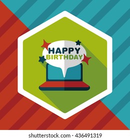 computer birthday message flat icon with long shadow,eps10