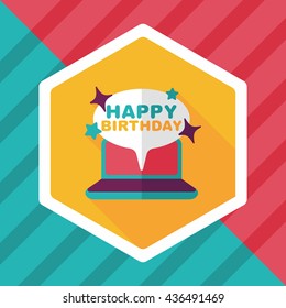 computer birthday message flat icon with long shadow,eps10