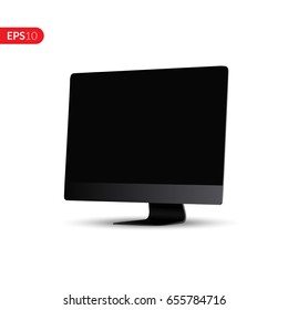 Computer with a black display in perspective view vector design. Realistic monitor, screen mockup isolated on white background for banner, flyers or advertising.
