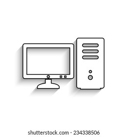 computer  - black icon with shadow 