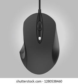 Computer black mouse isolated on gray background, vector illustration