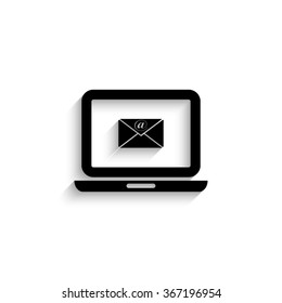 computer - black vector icon  with shadow