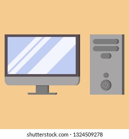 Computer With Blank Monitor & CPU Flat Design Concept Illustration