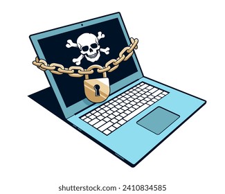 Computer blocking by hackers for ransom. Extortion by hackers. Blocking your computer with viruses. Vector illustration.