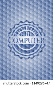 Computer blue emblem with geometric background.