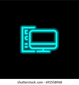 Computer blue glowing neon ui ux icon. Glowing sign logo vector