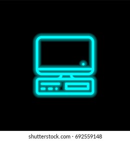 Computer blue glowing neon ui ux icon. Glowing sign logo vector