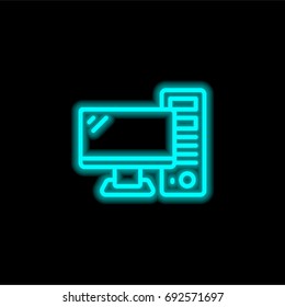 Computer blue glowing neon ui ux icon. Glowing sign logo vector