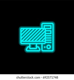 Computer blue glowing neon ui ux icon. Glowing sign logo vector