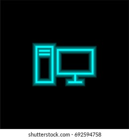 Computer blue glowing neon ui ux icon. Glowing sign logo vector