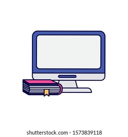 computer and book education learning online vector illustration
