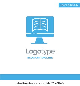 Computer, Book, OnTechnology Blue Solid Logo Template. Place for Tagline