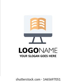 Computer, Book, OnTechnology Business Logo Template. Flat Color. Vector Icon Template background